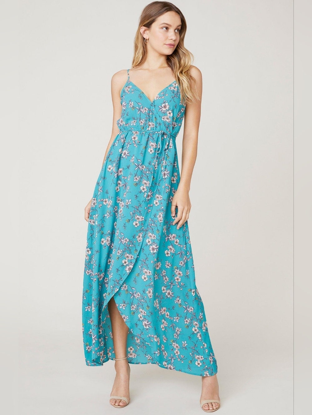 NWT Jack By BB Dakota Turquoise Cherry Blossom Floral Wrap Maxi Dress Small